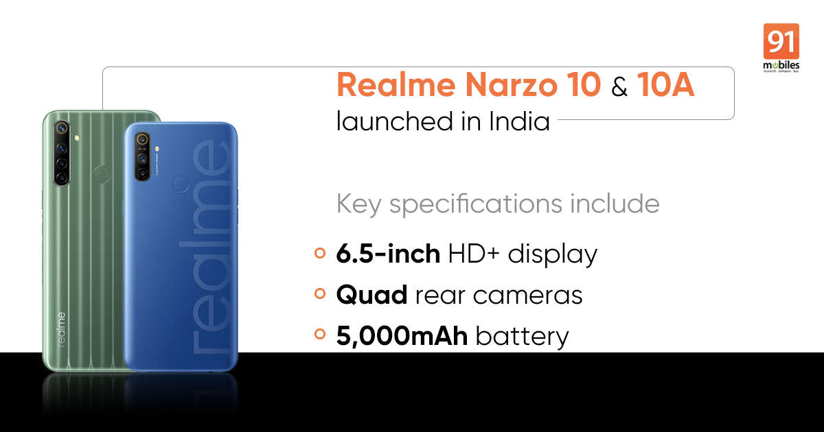 Realme Narzo 10 launched with MediaTek G80 and 48MP quad rear cameras alongside Realme Narzo 10A
